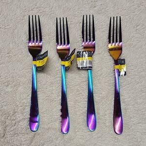 New Cambridge Byram Dinner Fork Set Of 4 Rainbow Color Titanium Plating